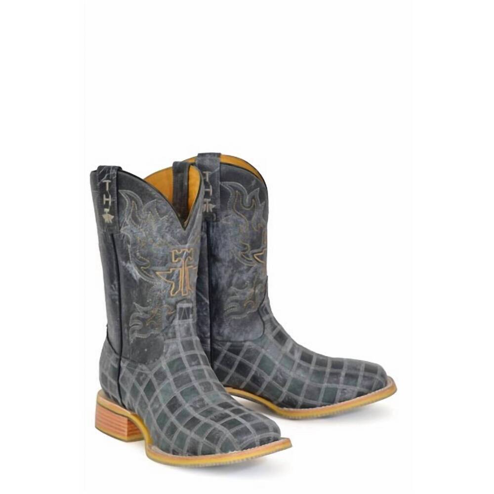 NEW TIN HAUL men's king of clubs patchwork boot in gray/black